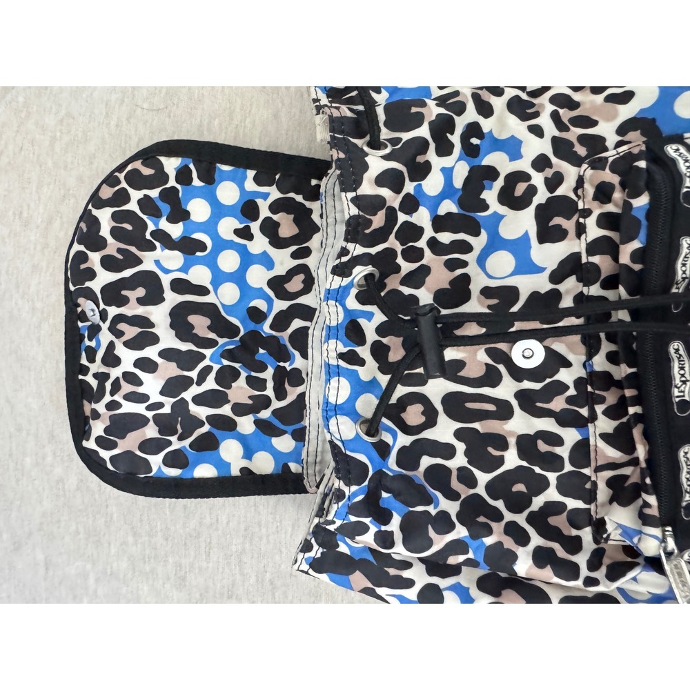 LeSportsac Blue Leopard Polka Dot Nylon Drawstring Backpack Bag - Picture 5 of 7